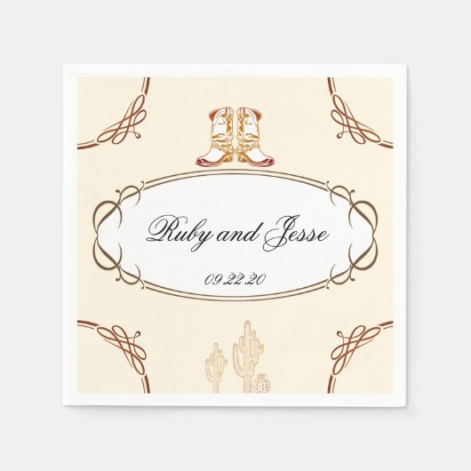 Liebliche Western Dark Brown Hochzeit Serviette (Vorderseite)