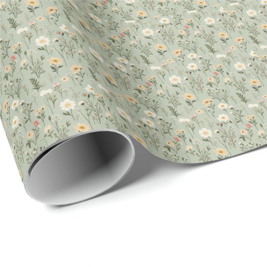 Liebliche Wiesenblumen auf Grün Geschenkpapier (Rolleneckpunkt)