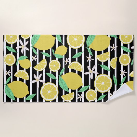 Liebliche Zitronen gestreift frische Zitrusfrüchte Strandtuch (Vorderseite)