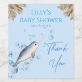 Lieblicher Baby Narwhal & Bubbles Baby Dusche Weinetikett (Einzelnes Label)