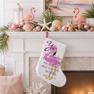 Lieblicher Bibelvers mit einem Flamingo Kleiner Weihnachtsstrumpf