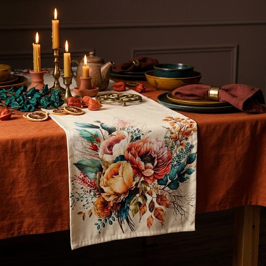 Lieblicher Boho Fall Bouquet Kurzer Tischläufer