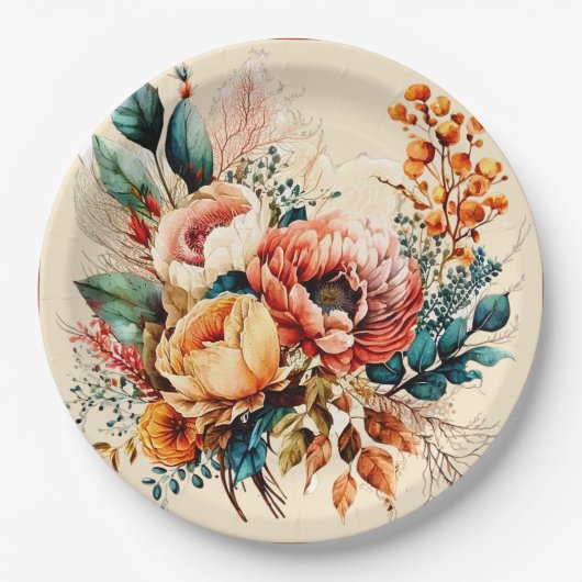 Lieblicher Boho Fall Bouquet Pappteller (Vorderseite)
