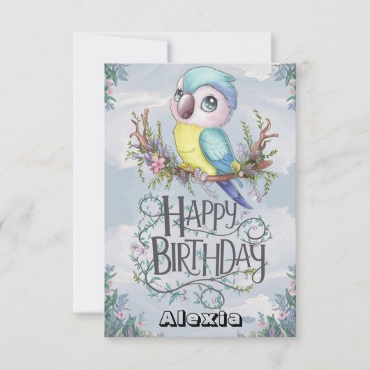 Lieblicher Boho Parrot Digital Geburtstag Karte (Vorderseite)