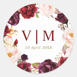 Lieblicher Bordeaux-Hochzeitsticker Runder Aufkleber