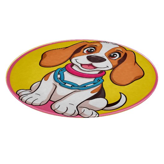 Lieblicher Cartoon Hund lächelt fröhlich Schneidebrett (Ecke)