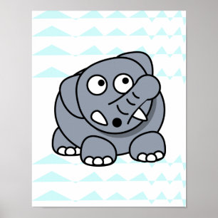 Lieblicher Elefant auf Zickzack Hintergrund Kinder Poster