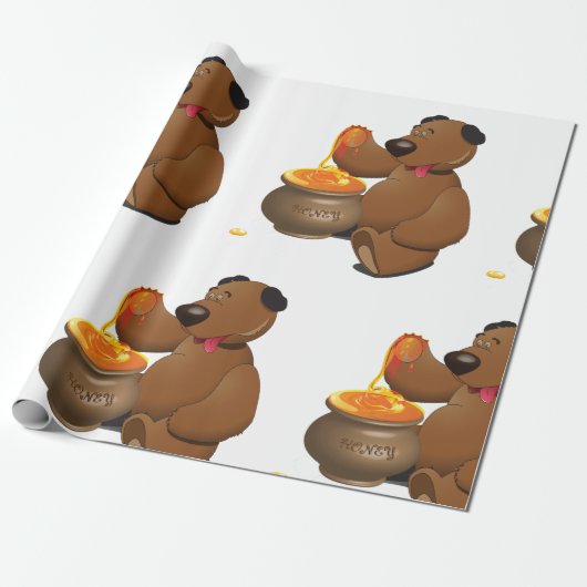 Lieblicher Honig-Liebesbär mit Honigtopf Geschenkpapier (Ungerollt)