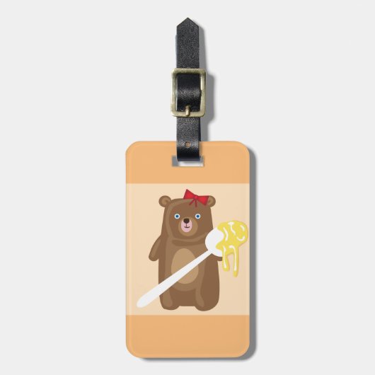 Lieblicher Honigbär mit Löffel und Rotem Bow Gepäckanhänger (Vorderseite vertikal)