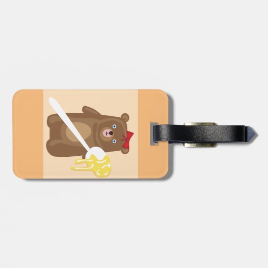Lieblicher Honigbär mit Löffel und Rotem Bow Gepäckanhänger (Rückseite horizontal)