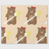 Lieblicher Honigbär mit Löffel und Rotem Bow Geschenkpapier (Flach)