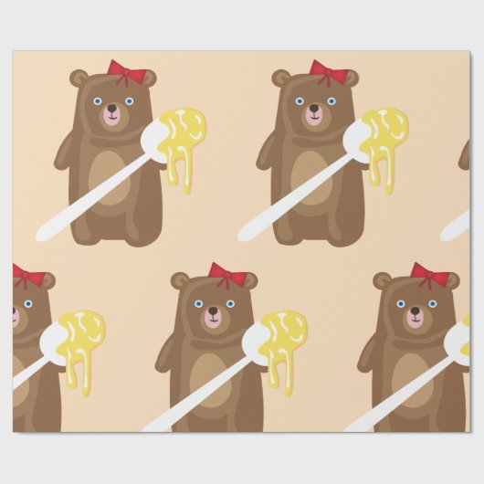 Lieblicher Honigbär mit Löffel und Rotem Bow Geschenkpapier (Flach)