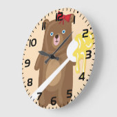 Lieblicher Honigbär mit Löffel und Rotem Bow Große Wanduhr (Winkel)