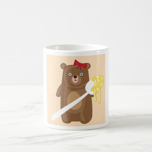 Lieblicher Honigbär mit Löffel und Rotem Bow Kaffeetasse (Mittel)