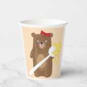 Lieblicher Honigbär mit Löffel und Rotem Bow Pappbecher (Vorderseite)