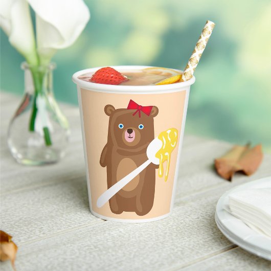 Lieblicher Honigbär mit Löffel und Rotem Bow Pappbecher