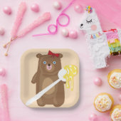 Lieblicher Honigbär mit Löffel und Rotem Bow Pappteller (Party)