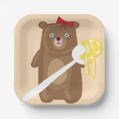 Lieblicher Honigbär mit Löffel und Rotem Bow Pappteller (Vorderseite)