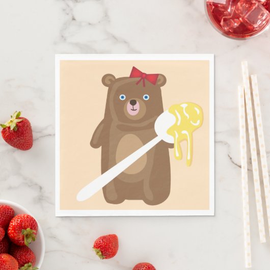Lieblicher Honigbär mit Löffel und Rotem Bow Serviette (Beispiel)