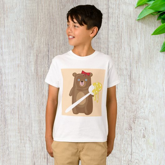 Lieblicher Honigbär mit Löffel und Rotem Bow T-Shirt