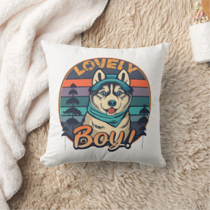 Lieblicher Junge Cool Vintag Retro Husky Welpe Kissen