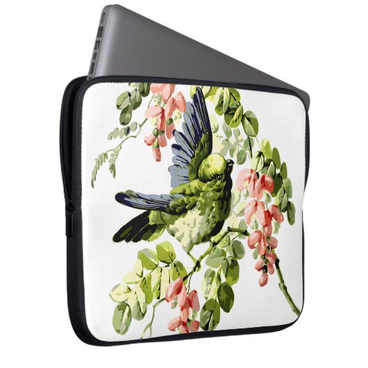 Lieblicher junger Papagei im blühenden Baum Laptopschutzhülle (Vorne Rechts)