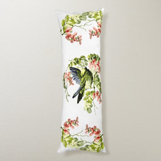 Lieblicher junger Papagei im blühenden Baum Seitenschläferkissen (Rückseite (Vertikal))