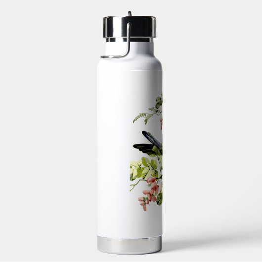 Lieblicher junger Papagei im blühenden Baum Trinkflasche (rechts)