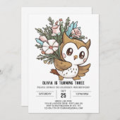 Lieblicher kleiner digitaler Eule zum Geburtstag Einladung (Vorne/Hinten)
