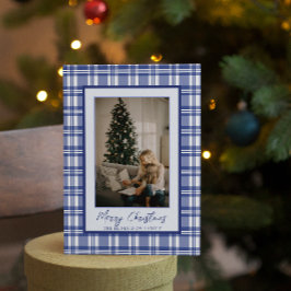 Lieblicher Navy Blue Kariert | Foto der Weihnachts Feiertagskarte