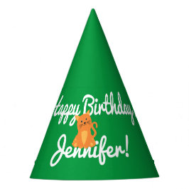 Lieblicher Niedlicher Cartoon Orange Kitten Green  Partyhütchen