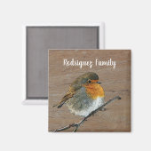 Lieblicher niedlicher Robin-Vogel auf Holzfamilien Magnet (Vorderseite/Rückseite)