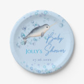 Lieblicher Ocean Baby Boy Narwhal Bubbles Baby Dus Pappteller (Vorderseite)