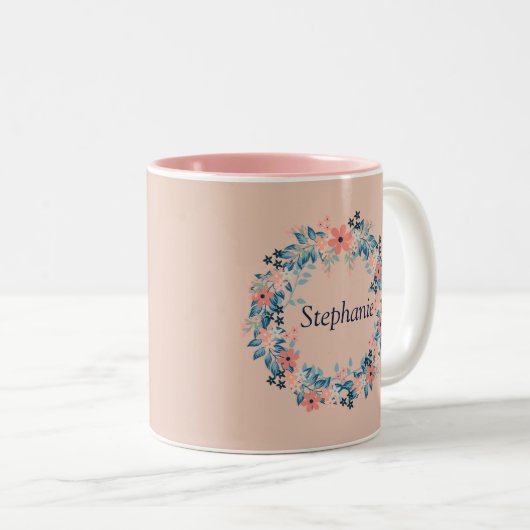 Lieblicher Rosa- und Blütenreath Zweifarbige Tasse (VorderseiteRechts)