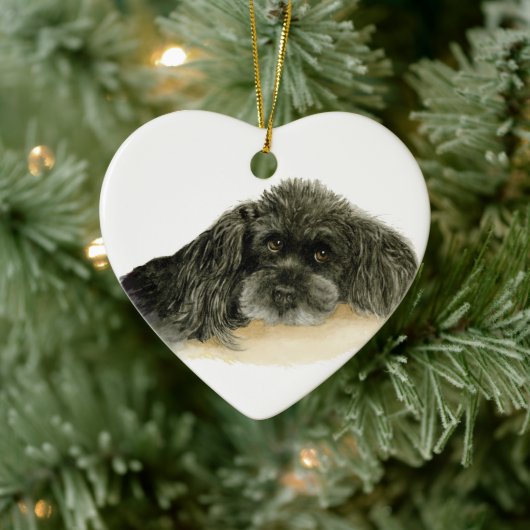 Lieblicher schwarzer Poodhund, optional personalis Keramik Ornament (Baum)