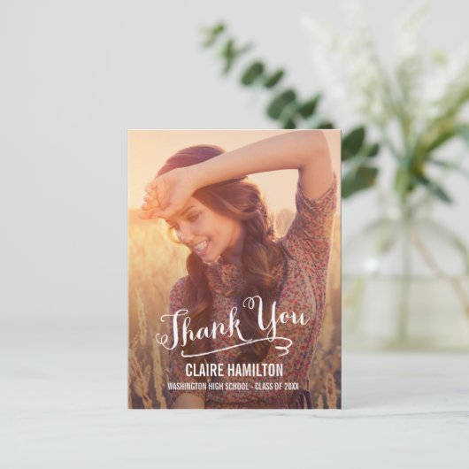 Lieblicher Script-Abschluss Danke-Card Postkarte (Stehend Vorderseite)