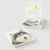 Lieblicher sibirischer Husky-Marmor-Untersetzer Steinuntersetzer (Seitenansicht)