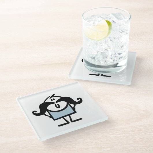 Lieblicher Stick mit Schnurrbart Glasuntersetzer (Schrägansicht)