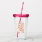 Lieblicher Valentintagsbär mit rotem Herzen Acryltrinkbecher (Rückseite)