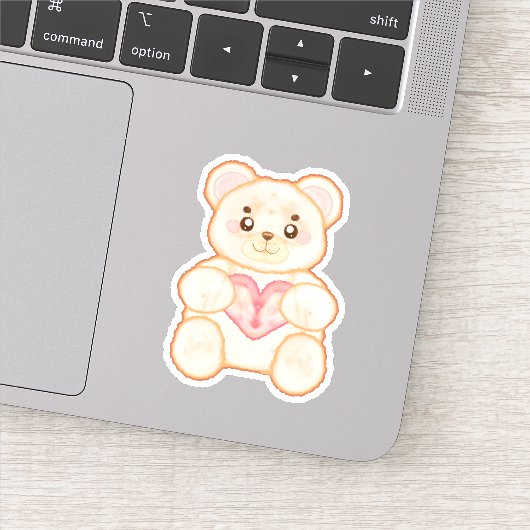 Lieblicher Valentintagsbär mit rotem Herzen Aufkleber (Detail)