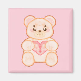 Lieblicher Valentintagsbär mit rotem Herzen Magnet