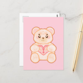 Lieblicher Valentintagsbär mit rotem Herzen Postkarte