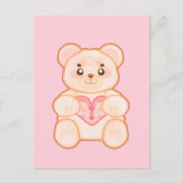 Lieblicher Valentintagsbär mit rotem Herzen Postkarte
