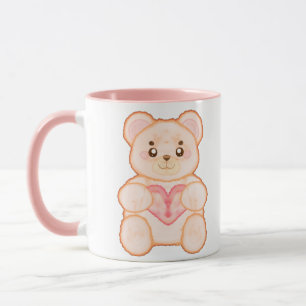 Lieblicher Valentintagsbär mit rotem Herzen Tasse