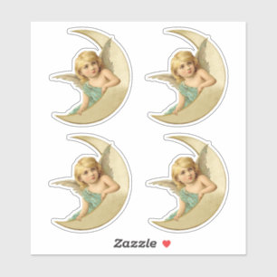 Lieblicher Viktorianischer Engel, der auf dem Mond Aufkleber
