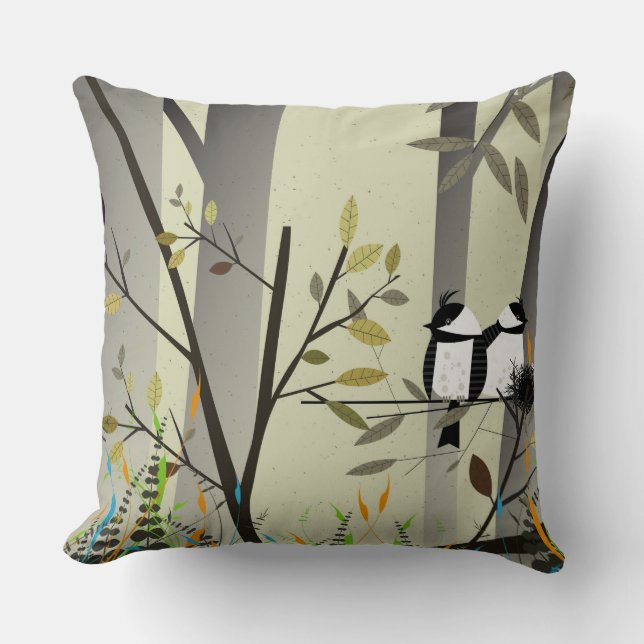 Lieblicher Vogel Couple Throw Kissen (Vorderseite)
