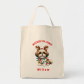 Lieblicher Wasserfarben Shih Tzu Weihnachtsleuchte Tragetasche (Vorne)