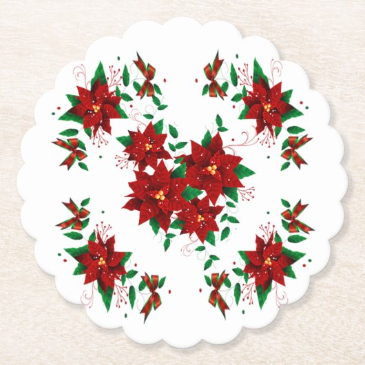 Lieblicher Weihnachts-Rote Blume Paper Untersetzer (Vorderseite)