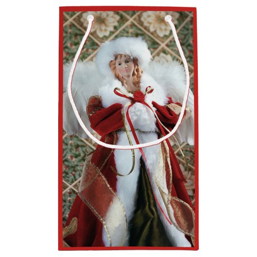Lieblicher Weihnachtsengel-Druck Kleine Geschenktüte (Rückseite)