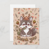 Lieblicher Whimsical Wolf Dankeskarte (Vorne/Hinten)